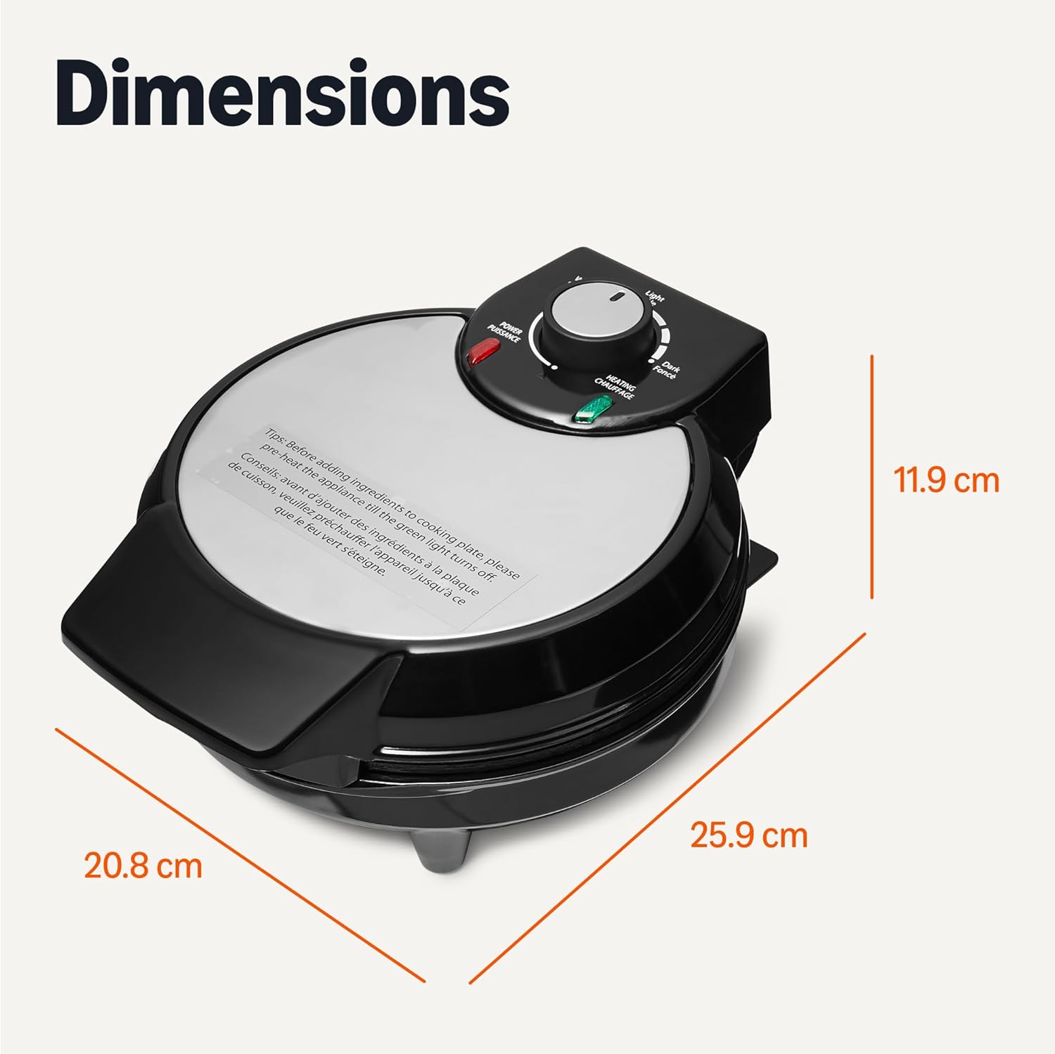 Amazon Basics - Gaufrier rond 20cm - Plaque céramique antiadhésive, contrôle dorure