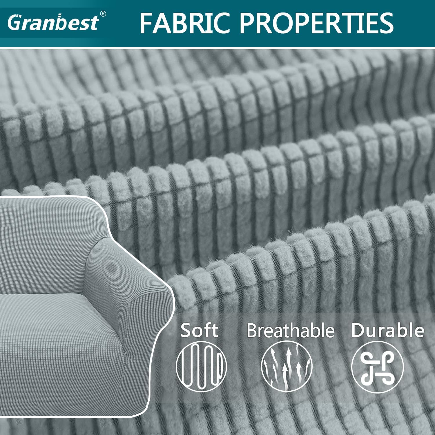 Housse de canapé - jacquard extensible 3 places - gris - protection animaux