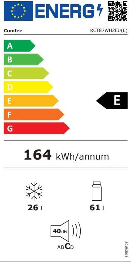 COMFEE' - réfrigérateur sous plan 87L - étagères amovibles, porte réversible, éclairage, thermostat réglable - RCT87WH2(
