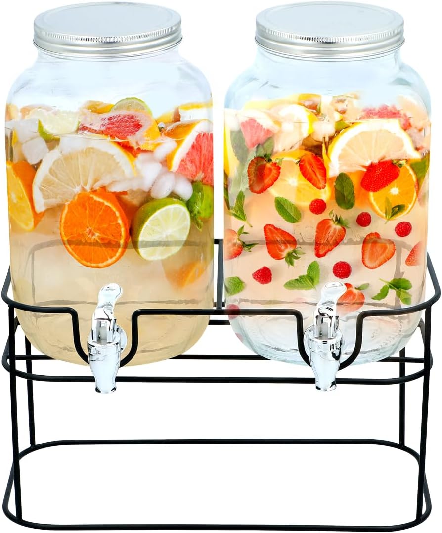 Double Distributeur de Boissons - 2x4L, support inclus, 33x17x32cm